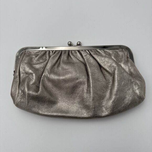 Express Silver Leather Clutch Sparkle Bag Evening Clasp Pouch - Picture 2 of 8